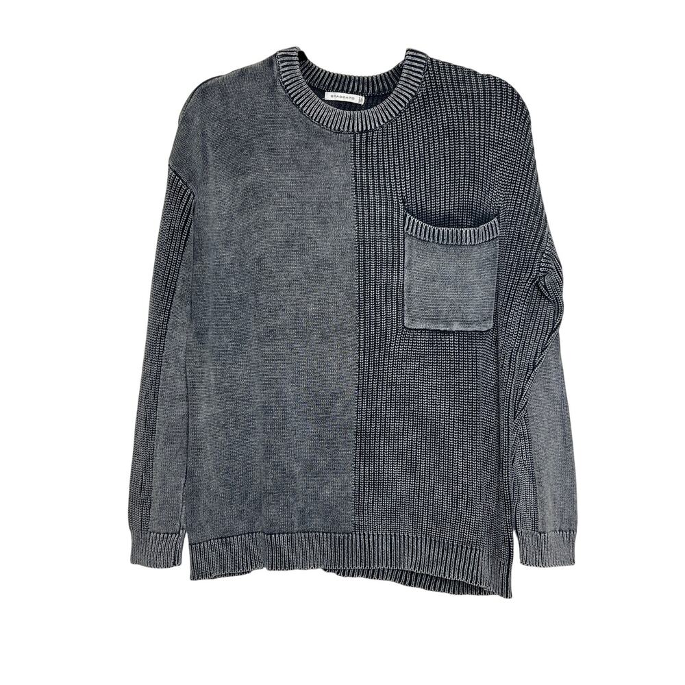 STACCATO Colorblock Knit Sweater Women’s Medium Gray Black Crew Neck Pocket